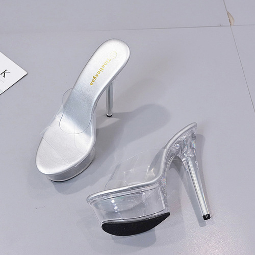  Summer Fashion New Trend Transparent Waterproof Platform Fine Heel Pointed Ultra High Heel Women's Casual Fashion Slip-on Shoes