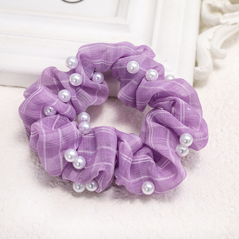 Korea New Lattice Nail Pearl Color Bright Hair Scrunchies Wholesale Nihaojewelry display picture 6