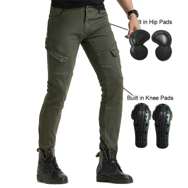 Pantalones vaqueros de la motocicleta de los hombres y de las mujeres ocasionales de la motocicleta que montan los pantalones anti-caída de las rodilleras alargadas ajustables incorporadas