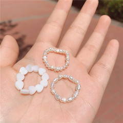 Simple and versatile natural freshwater pearl elastic ring internet celebrity ins retro shell love ring trendy wholesale