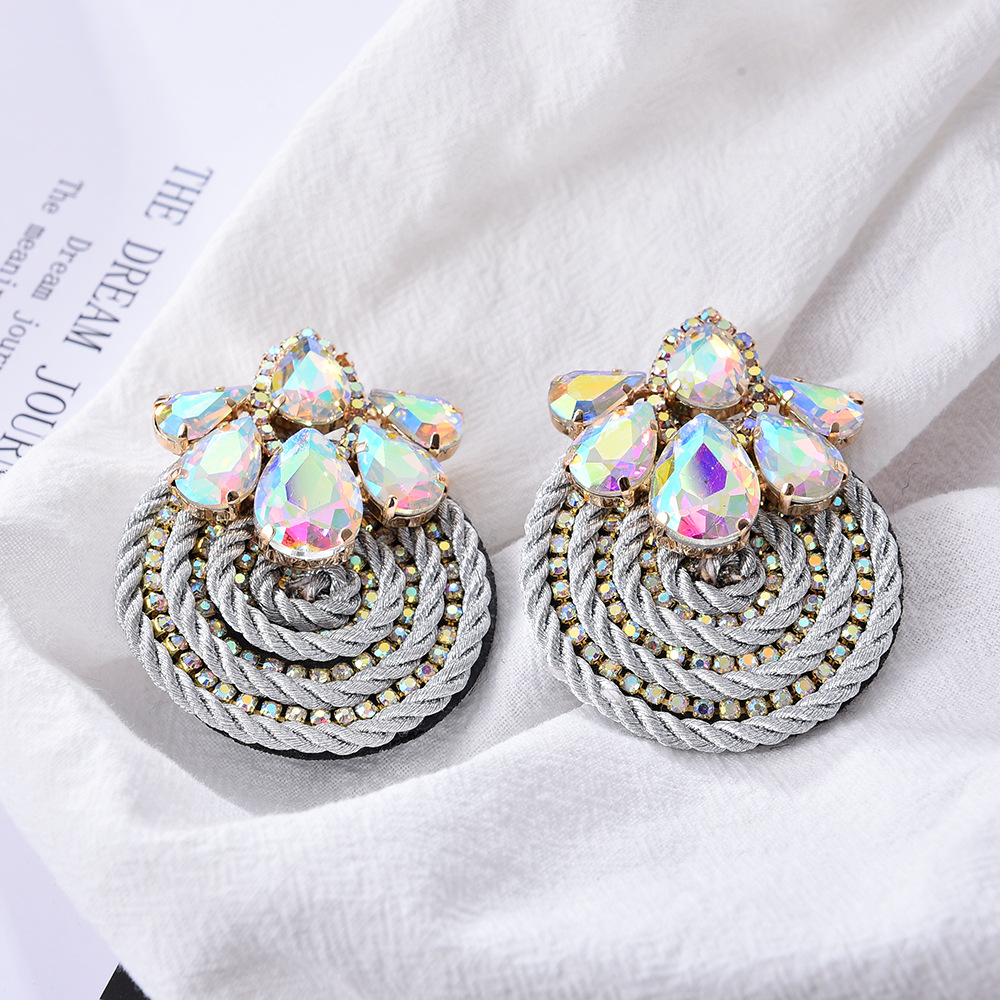 1 Pair Ethnic Style Flower Cloth Rhinestone Women's Ear Studs display picture 5