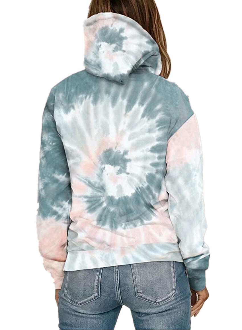 Loose Tie-Dye Printed Hooded Long-Sleeved Sweater NSYF858