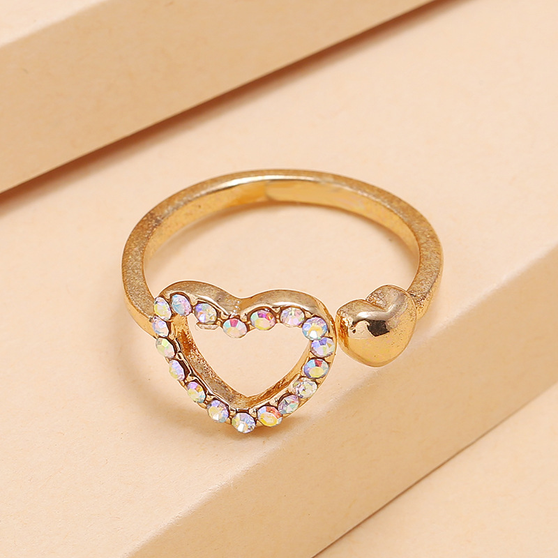 Fashion Hollow Love Alloy Ring Simple Full Diamond Frosty Ring Wholesale Nihaojewelry display picture 4