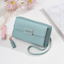 现货钱包女长款韩版时尚百搭单肩斜挎包横款多功能流苏拉链手机包