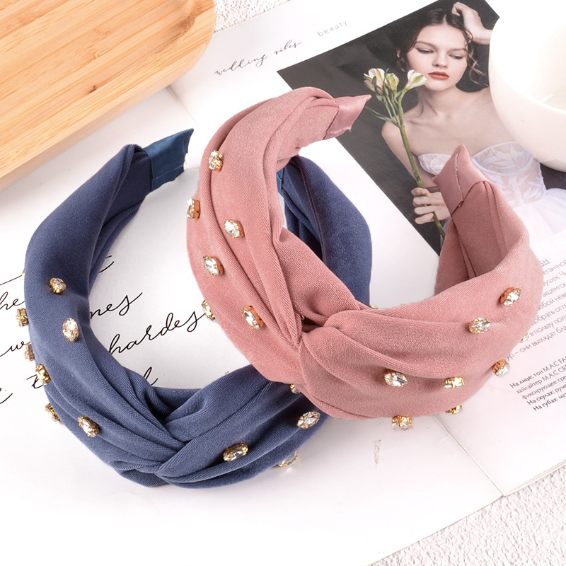 Simple Solid Color Diamond-studded Flannel Headband display picture 5