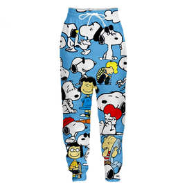 跨境电商货源 史努比卡通长裤3D数码印花慢跑裤男士裤子 一件代发