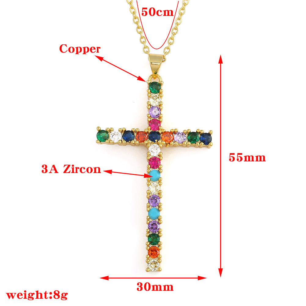 Kupfer Mikro-eingelegte Bunte Zirkon Kreuz Anhänger Halskette display picture 1