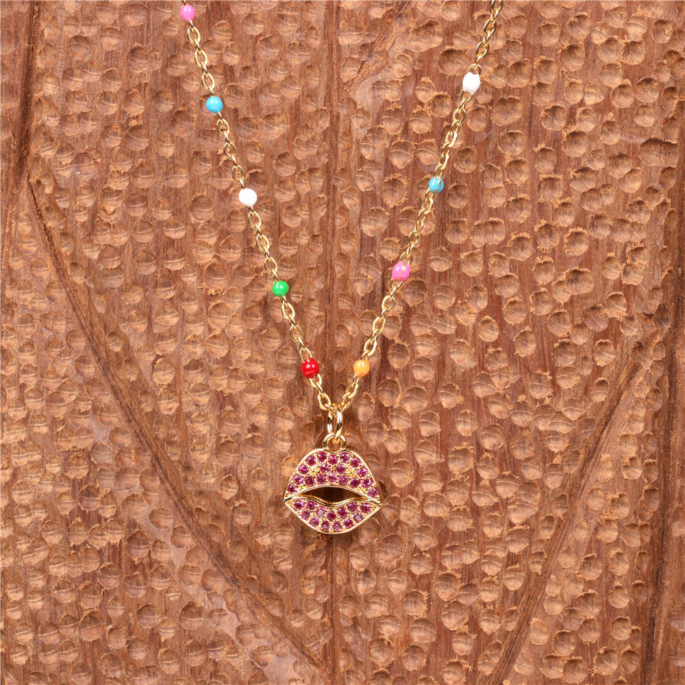 new red lip flame sexy red lip necklace diamond pendant short clavicle necklace wholesale