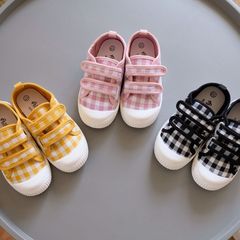 24 spring new Korean style plaid children's Velcro canvas shoes for boys and girls kindergarten 1-8 years old