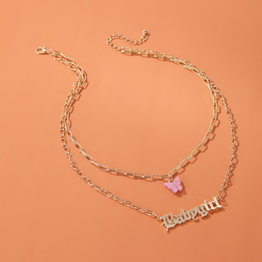 Nouvelle Mode Ange Bébé Fille Anglais Alphabet Collier Double Acrylique Papillon Collier En Gros Nihaojewelry display picture 7