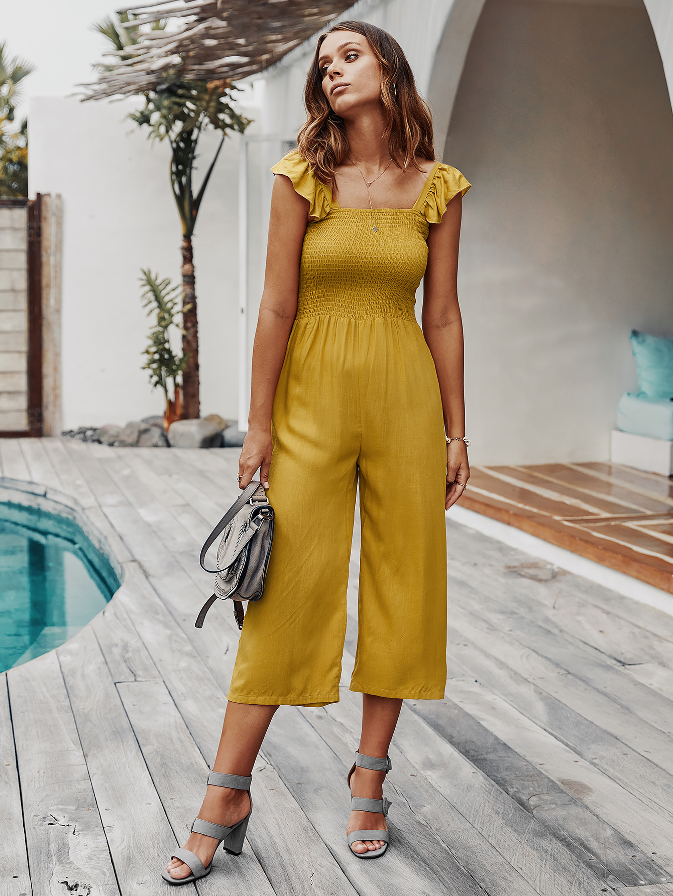 summer suspenders solid color thin casual jumpsuit NSDY34861