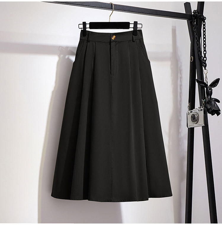 Zipper Design Casual Style Summer Spring Casual Solid Color Cotton Midi Dress Skirts