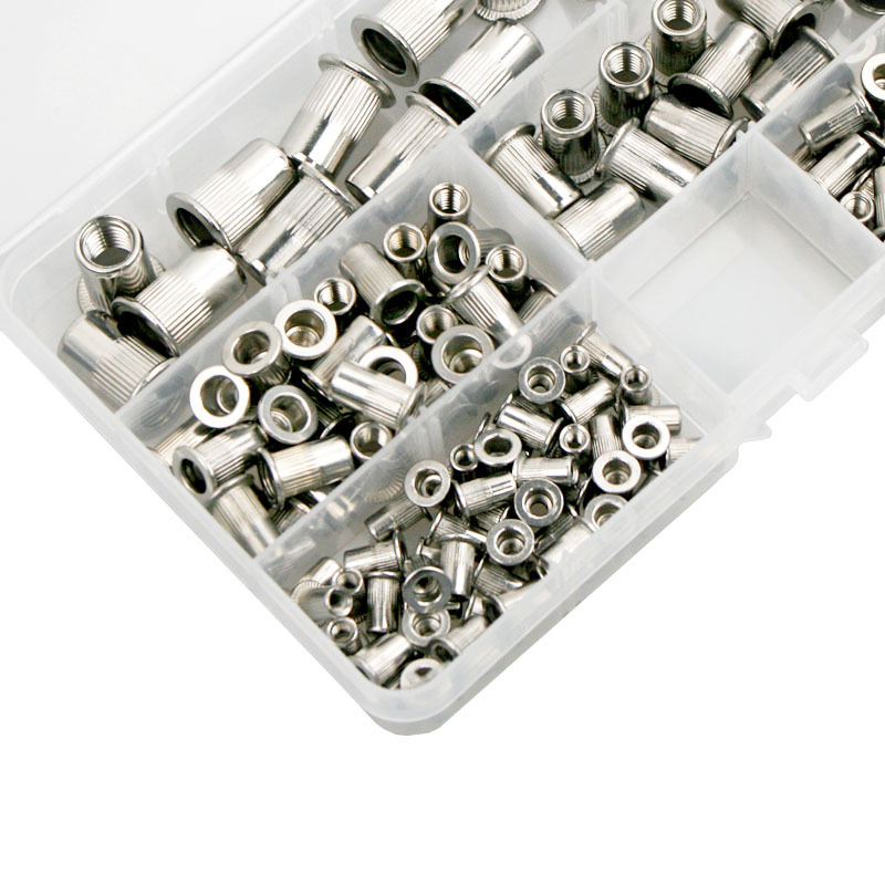 跨境盒装150PCS不锈钢拉铆螺母沉头竖纹M3M4M5M6M8公制螺母