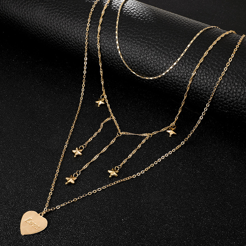 New Fashion Simple Five-pointed Star Heart-shaped Lettering Necklace Set Wild Sweater Chain Wholesale display picture 8