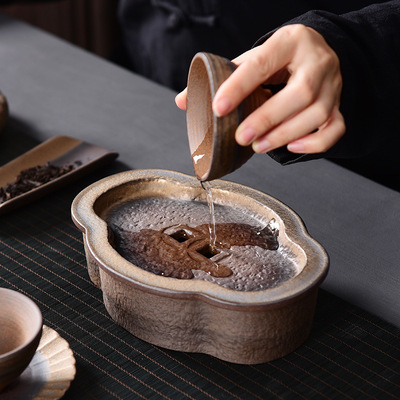 铜锈釉鎏金壶承茶承干泡小茶台家用储水日式粗陶复古托盘|ms