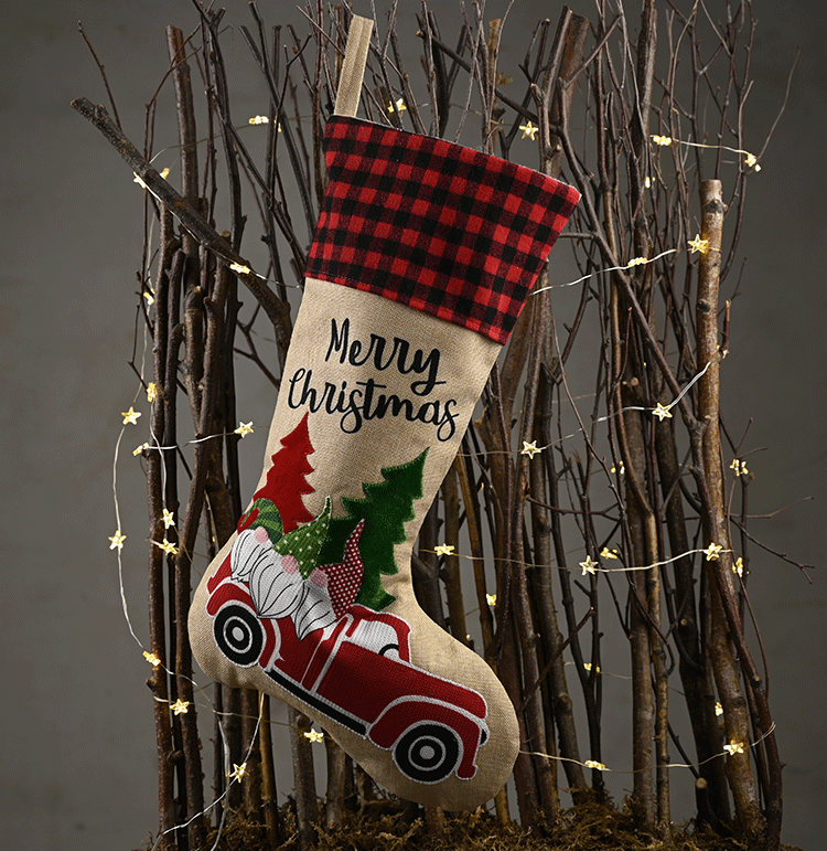 Christmas Decorations Linen Lattice Socks Gift Bag