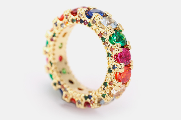 Fashion Style Gold-plated Colorful Zircon Copper Ring display picture 1