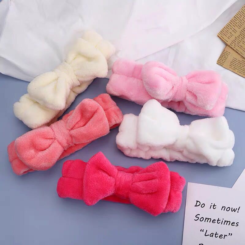 Solid color headband with bow for face washing