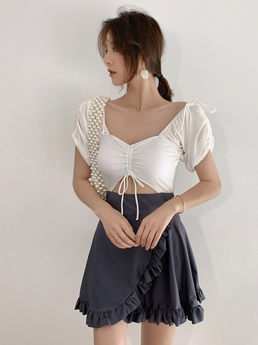 les swimsuit feminine one-piece fairy model student cover belly and look slim Korean swimsuit female ins internet celebrity  new style