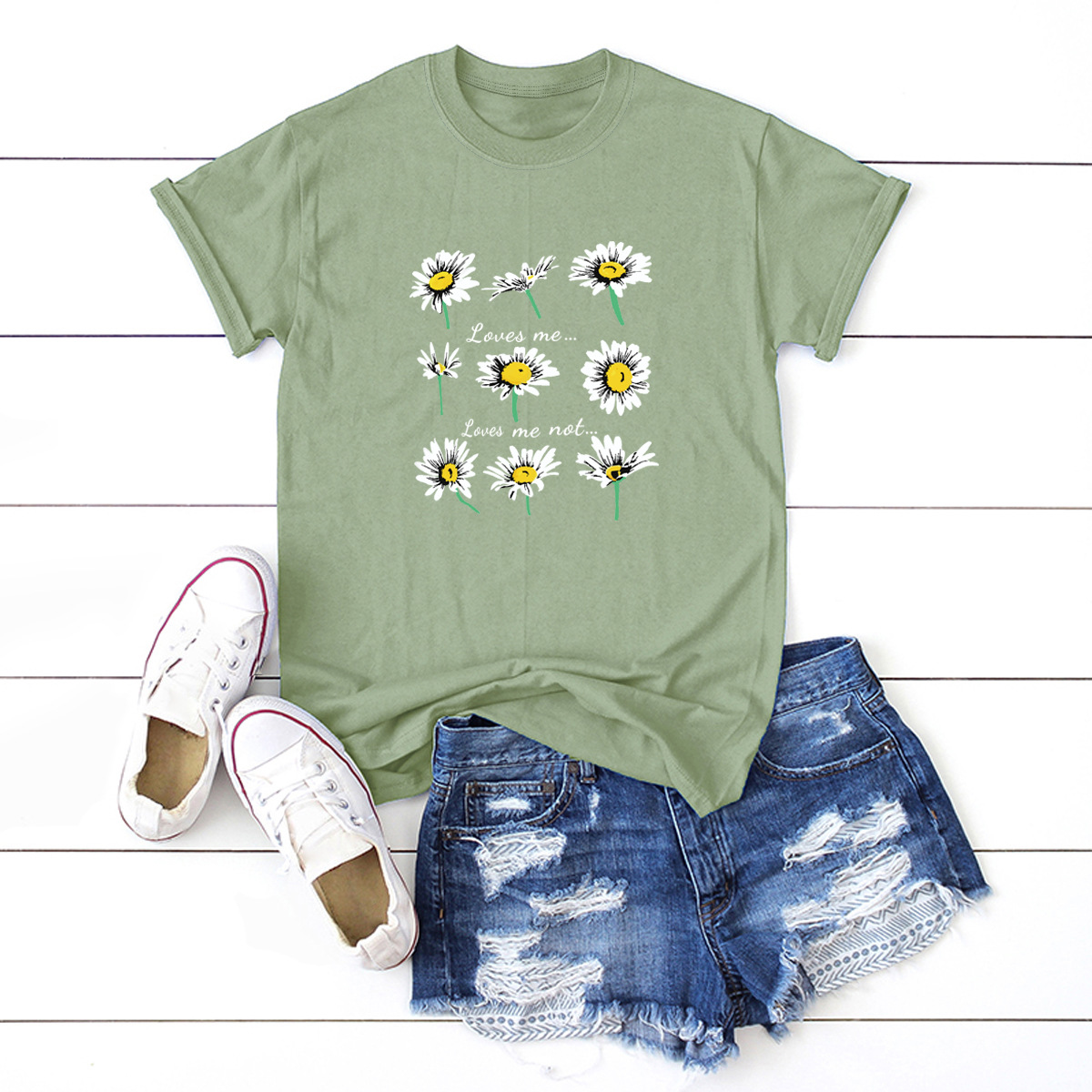   casual daisy print short-sleeved women s T-shirt NSSN3045