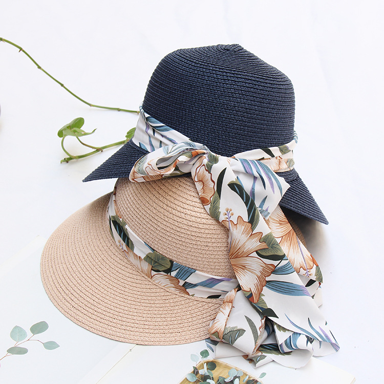Straw Hat Hats Type Women's Vacation Solid Color Bowknot Straw Hat