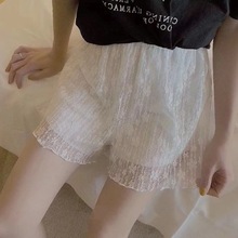 温柔仙女风奶白色珠帘蕾丝打底安全裤双层网纱防走光三分短裤女