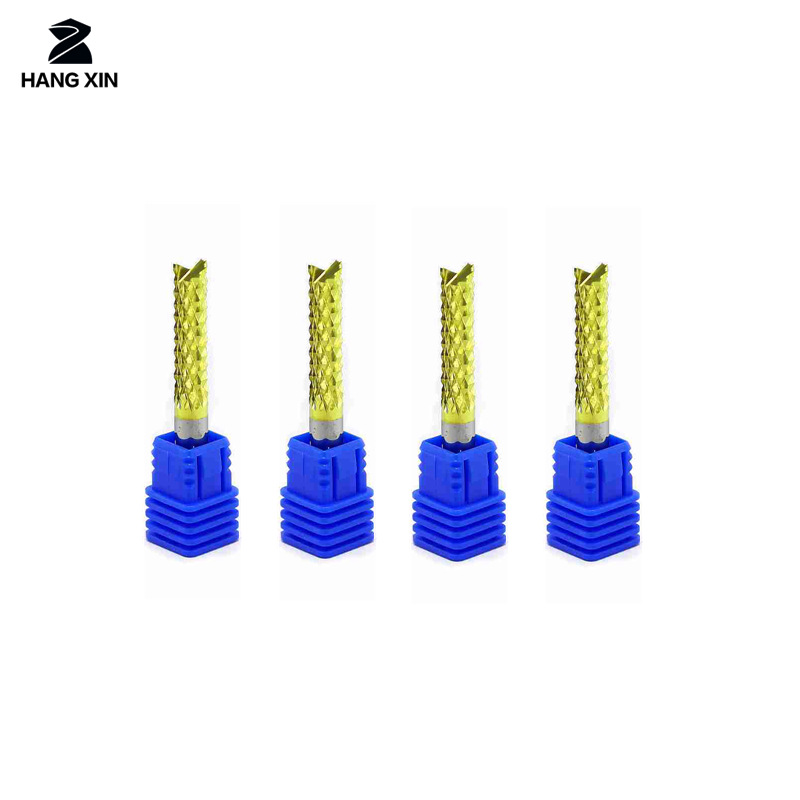 PCB涂层铣刀鱼尾黄色镀钛加硬电路绝缘定柄超硬钨钢金手指斜边刀R