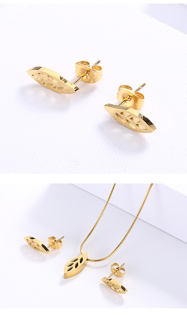 Korean Harajuku Hollow Leaves Leaves Necklace Ear Stud Womenu0027s Simple Jewelry Suit Foreign Trade