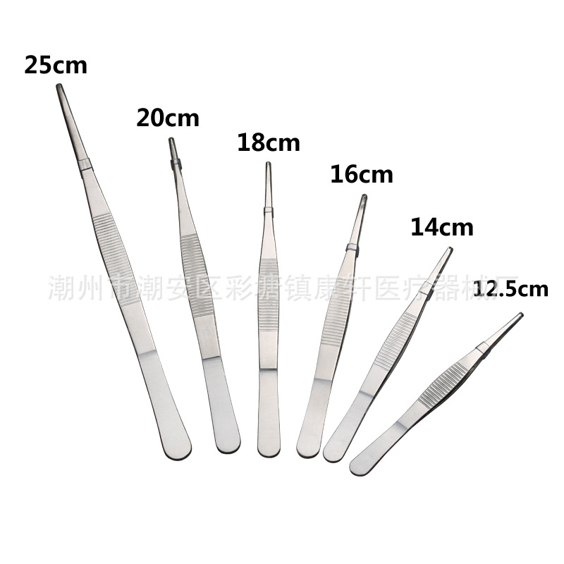 不锈钢敷料镊组织镊有齿镊无齿镊膝状镊加厚带齿尖镊夹持皮镊带勾