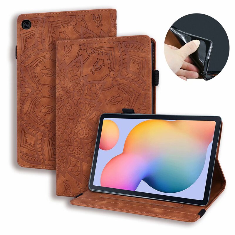 Applicable to Samsung Tab S6 Lite tablet leather case retro frosted pattern card holder drop-resistant protective case