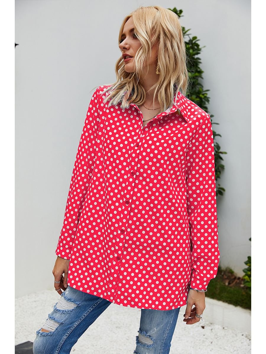  Fashion Polka Dot Top Ladies Long Sleeve Shirt NSAL2091