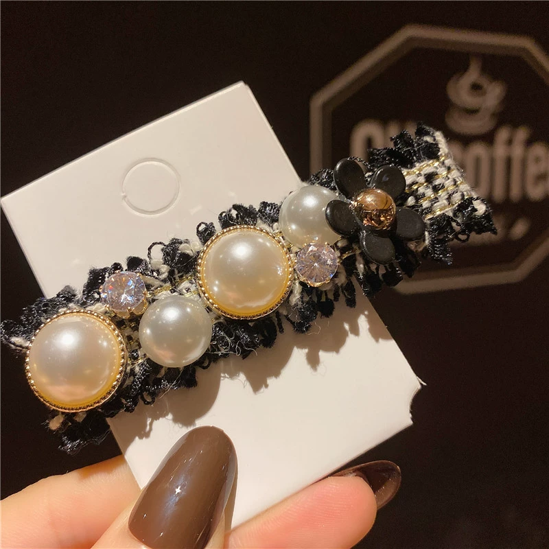 Зацепка для волос, милые челки, аксессуар для волос, стиль Chanel, украшено цветами