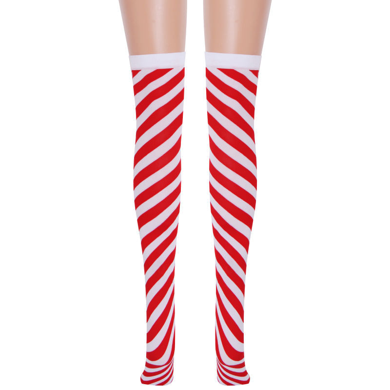 New red and white Christmas stockings adult twill stockings white and red diagonal Striped Knee Socks Christmas stockings