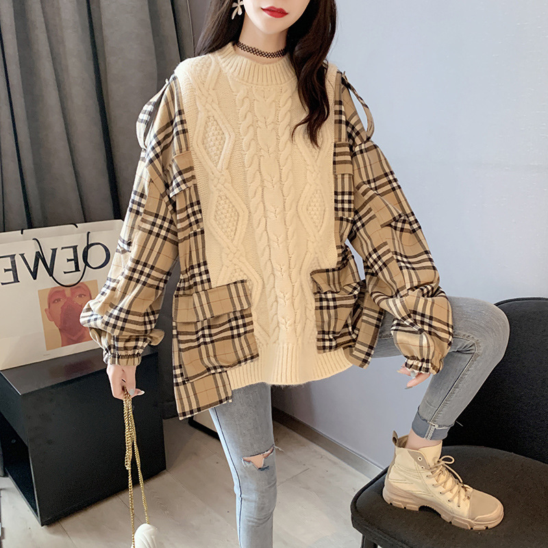 False two splicing Short coat spring and autumn Korean Edition Easy 2020 Autumn new pattern sweater Retro Twist jacket