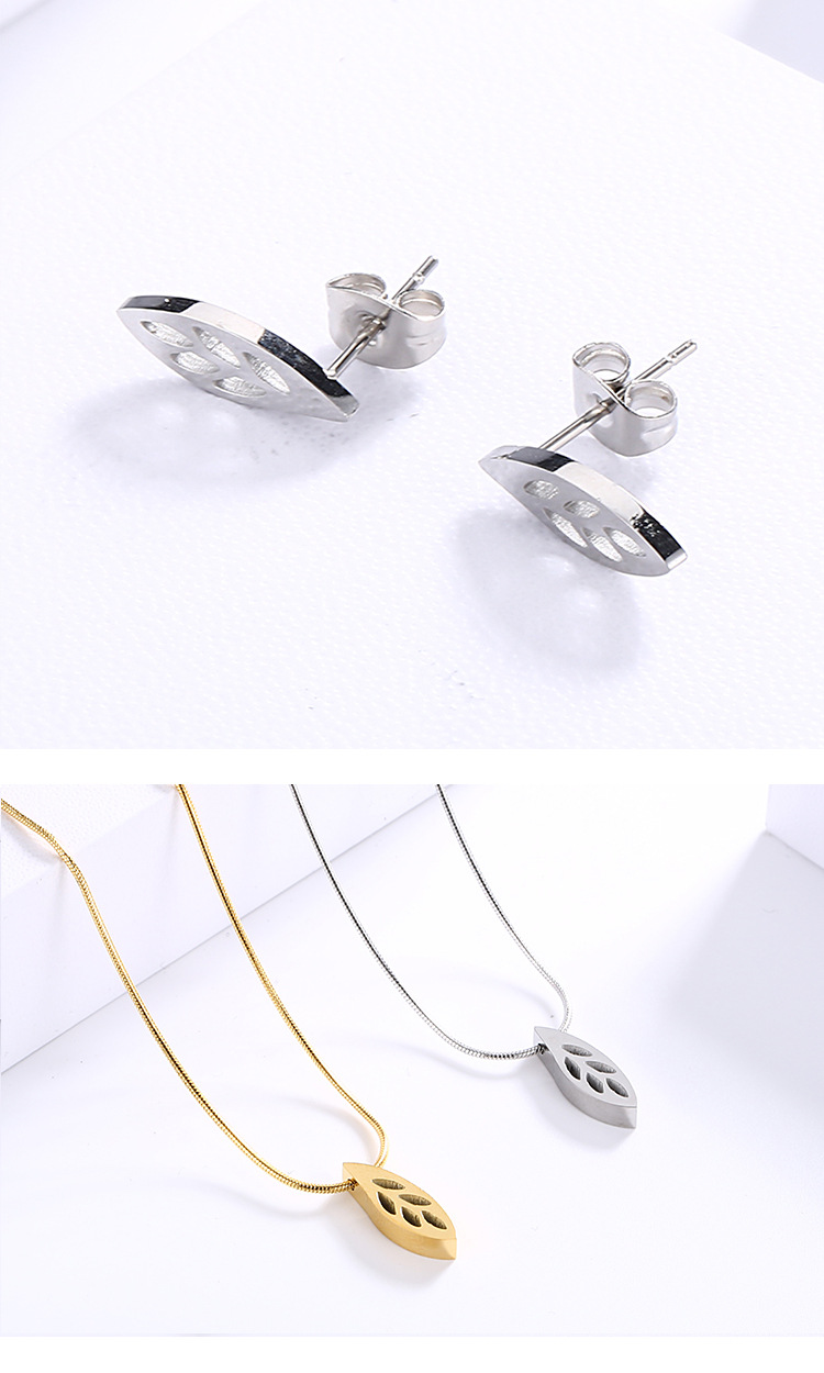 Korean Harajuku Hollow Leaves Leaves Necklace Ear Stud Womenu0027s Simple Jewelry Suit Foreign Trade