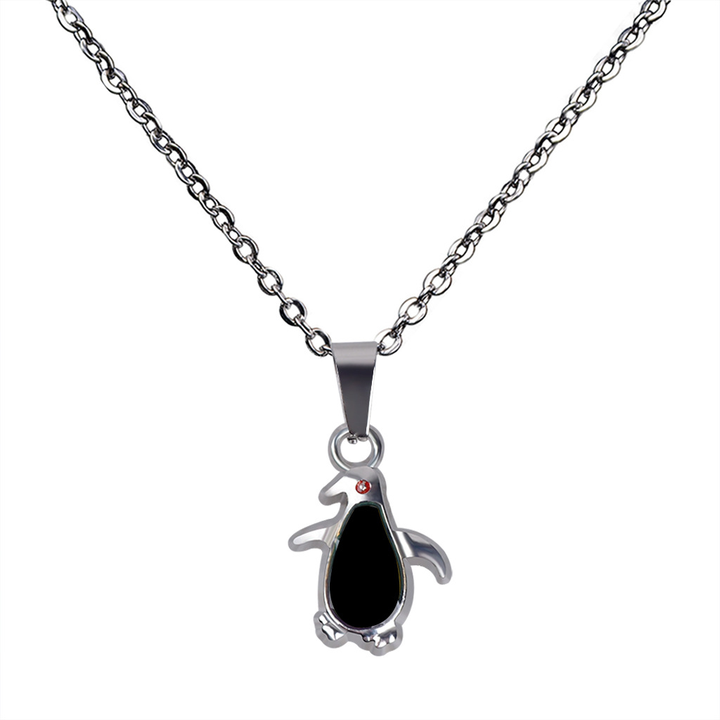 Fashionable Temperature-sensing Cute Penguin Pendant Stainless Steel Necklace display picture 10