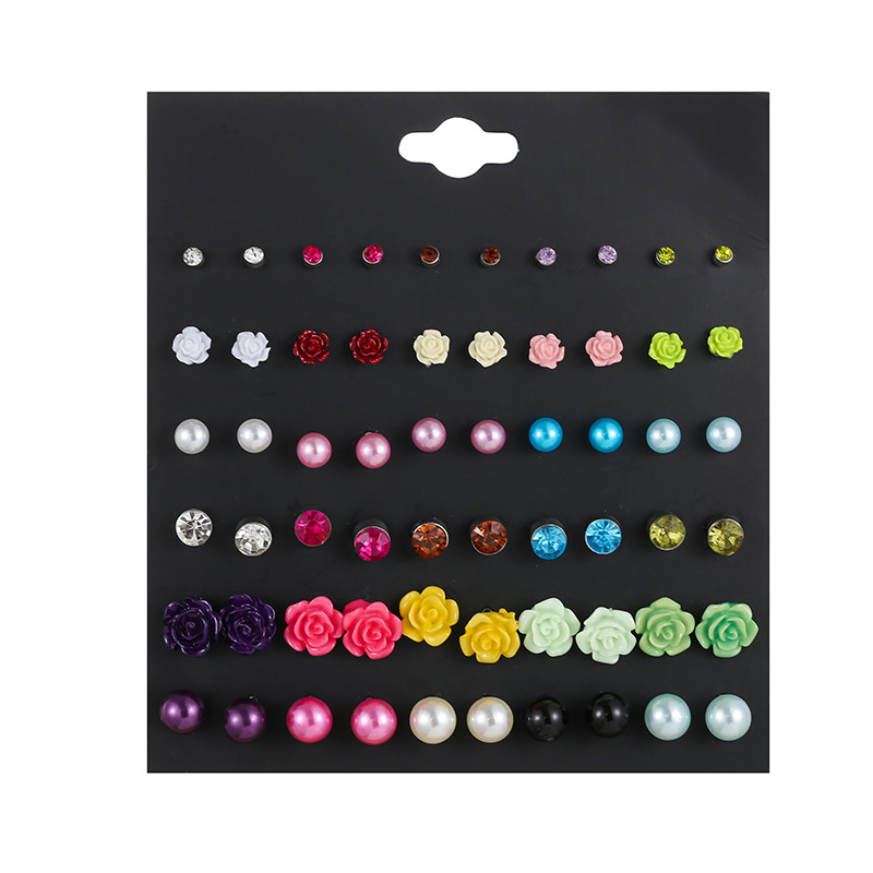 Pendientes De Aleación De 30 Pares De Acrílico De Perlas De Flores De Color Con Diamantes De Moda display picture 6