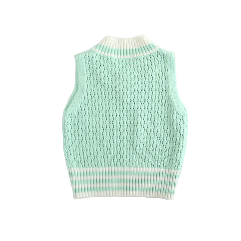 Niñas suéter 2023 primavera y otoño los niños chaleco sin mangas de punto hueco chaleco bebé abrigo moda coreana al por mayor