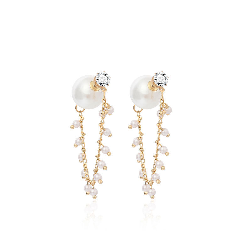 8g Weight Earrings Classification Wedding, Travel Occasion Women'S Gender Gold Color Korea's Designer Pearl Earrings High-end Sense Of Long Tassel Rhinestone Earrings Wholesale Nihaojewelry 6
