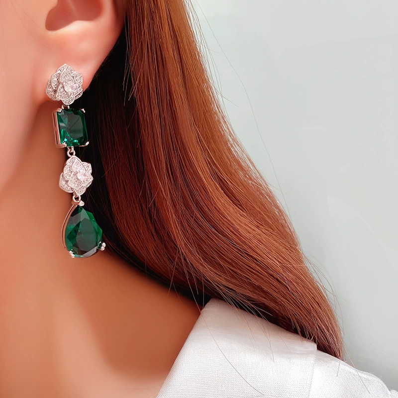 Серебряная игла, серьги из изумруда, инкрустация камнем, изящная циркония, образец серебра 925, интернет-знаменитость