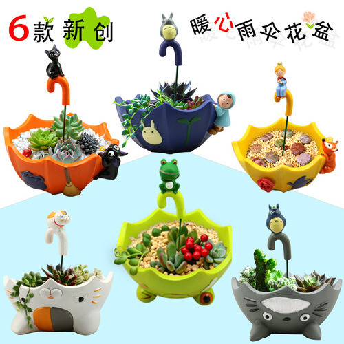 kka creative cartoon doll black cat little prince umbrella succulent plant micro landscape resin flower pot flower holder