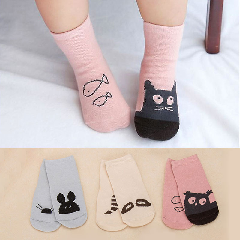 宝宝全棉AB不对称袜 儿童中筒袜 春秋冬韩国防滑批发0-3岁