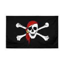亚马逊速卖通wish现货90*150cm红头巾骨头 骷髅 海盗旗帜