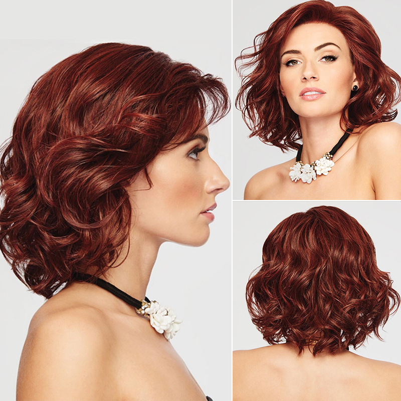 Cross-border trend European and American fashion wig ladies wine red dyed pear flower roll short curly hair wig hair set Wholesale