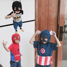 ins英雄聯盟造型t恤男兒童短袖cosplay蝙蝠俠蜘蛛面罩連帽上衣