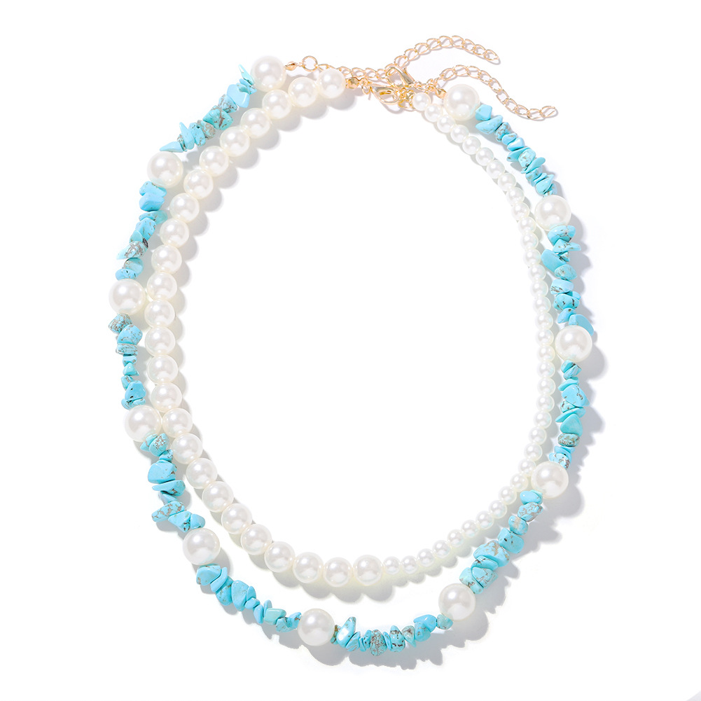 Double-layer Pearl Stone Trendy Temperament Necklace Street Shooting Fashion Dual-use Crushed Stone Necklace Wholesale Nihaojewelry display picture 16