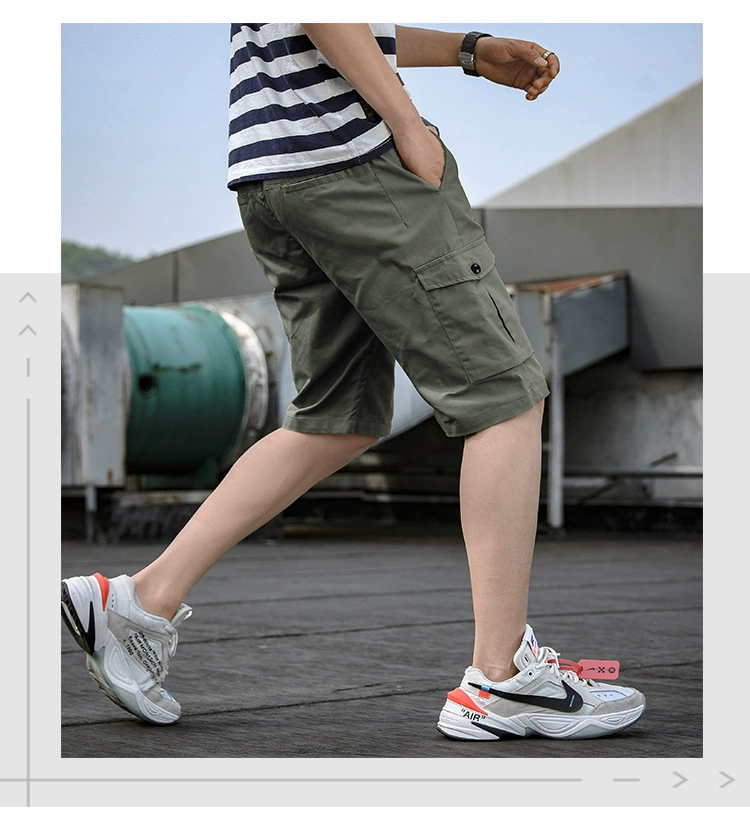 casual shorts Khaki Shorts Men Summer Cargo Shorts Elastic Waist Pure Cotton Shorts Male Bermudas Summer Fashion Clothing Street Wear New mens casual summer shorts