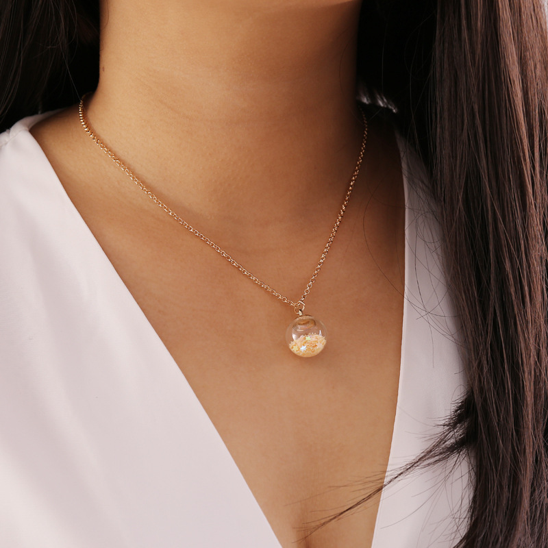 simple fluorescent five-pointed star glass ball pendent necklace