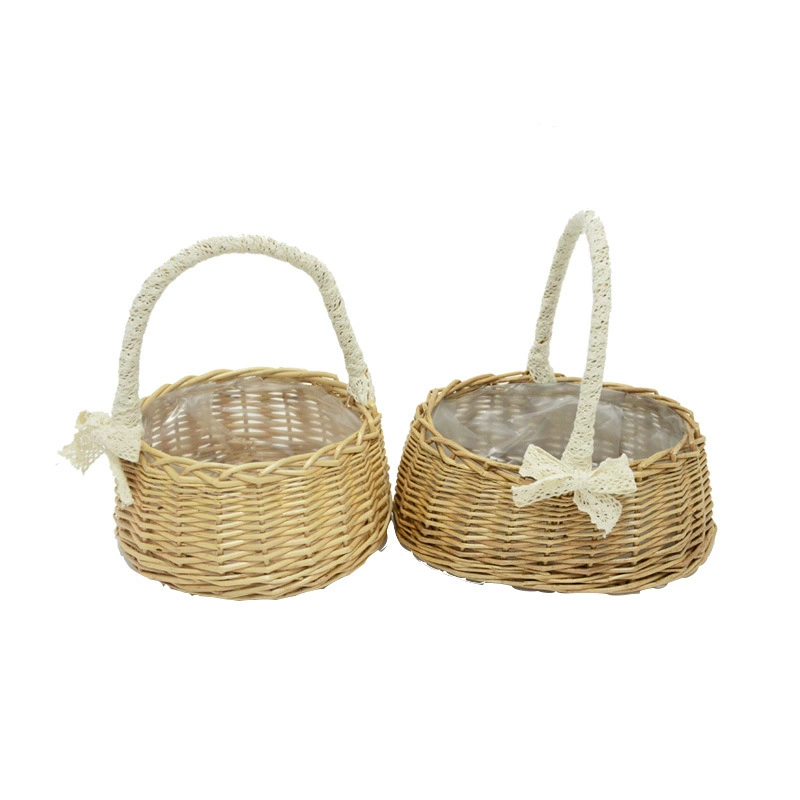 Woven handheld storage basket, handmade, lace dress
