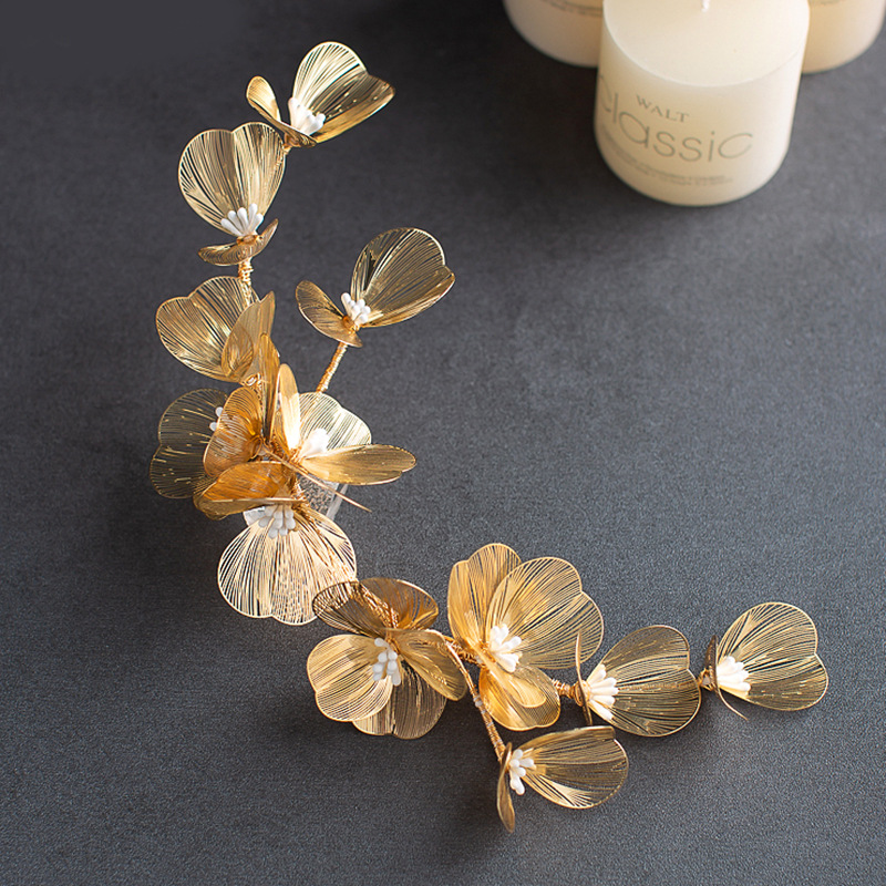 Barock Handgefertigte Blume Perle Quaste Ohrclip Stirnband Haarspange Zweiteiliges Set display picture 2